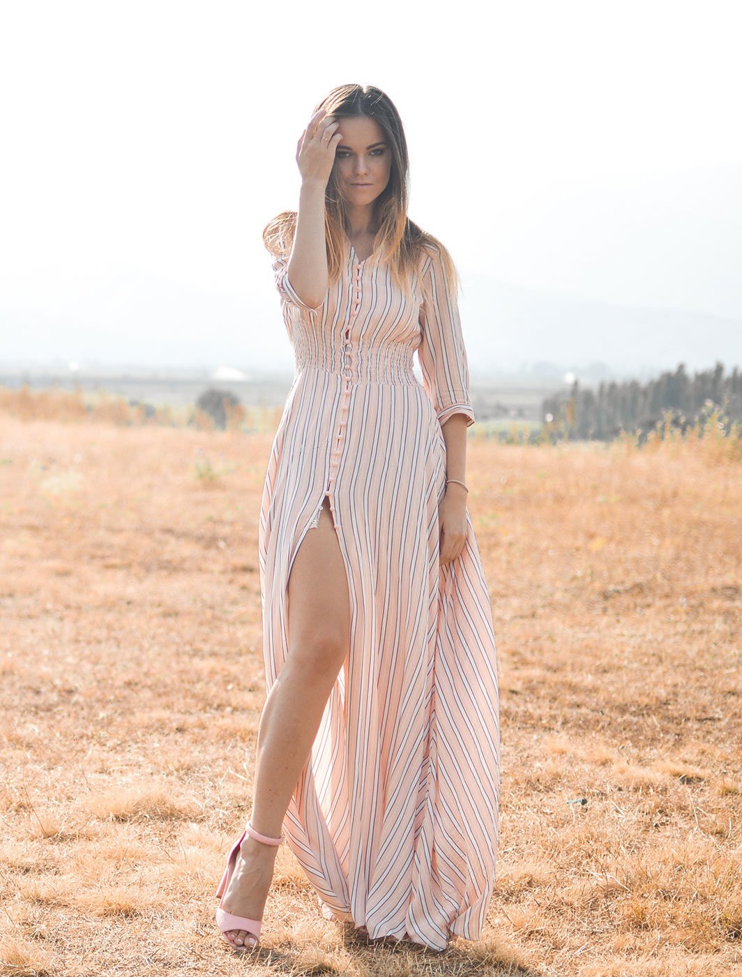 Stripe print maxi dress
